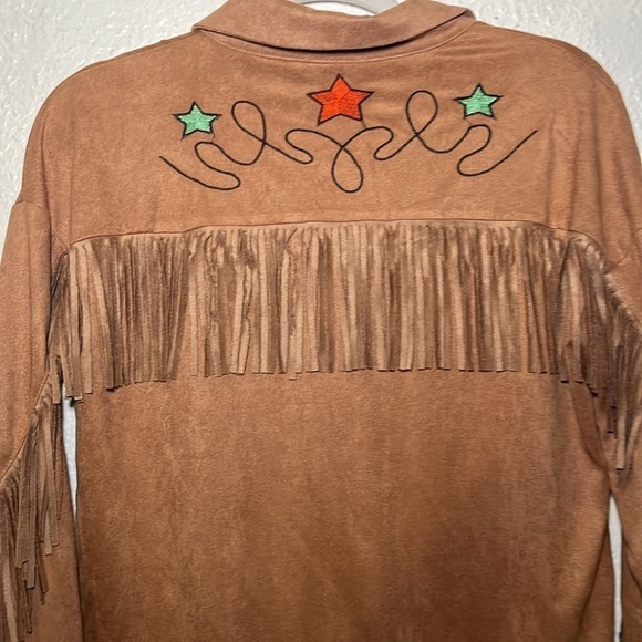 NWT John Moon brown suede, button top with embroidered design and fringe size S - Picture 9 of 9